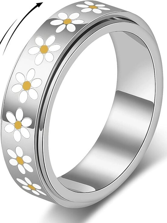 Jewelry - Daisy Fidget Ring for Anxiety Relief - 18K Gold Plated Stainless Steel Spinner B